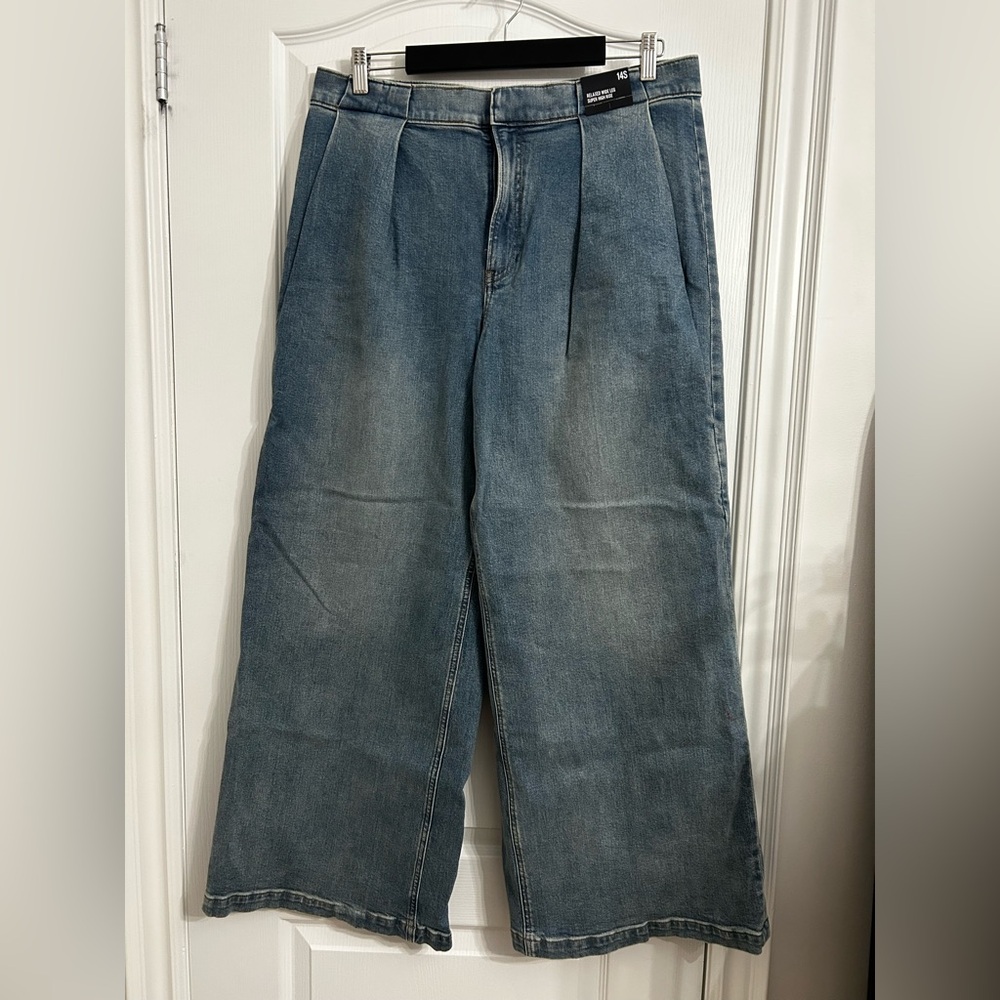 NWT Express Women’s Size 14S Blue Jeans Baggy Wide Leg Super High Waisted